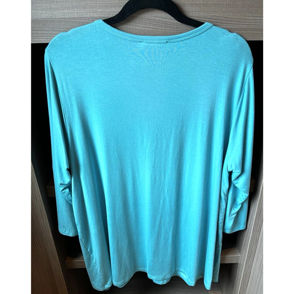 Karen Kane Knit Top 2XL Turquoise 3/4 Sleeve V-Neck Tulip Hem Tunic Stretchy USA - Picture 4 of 8